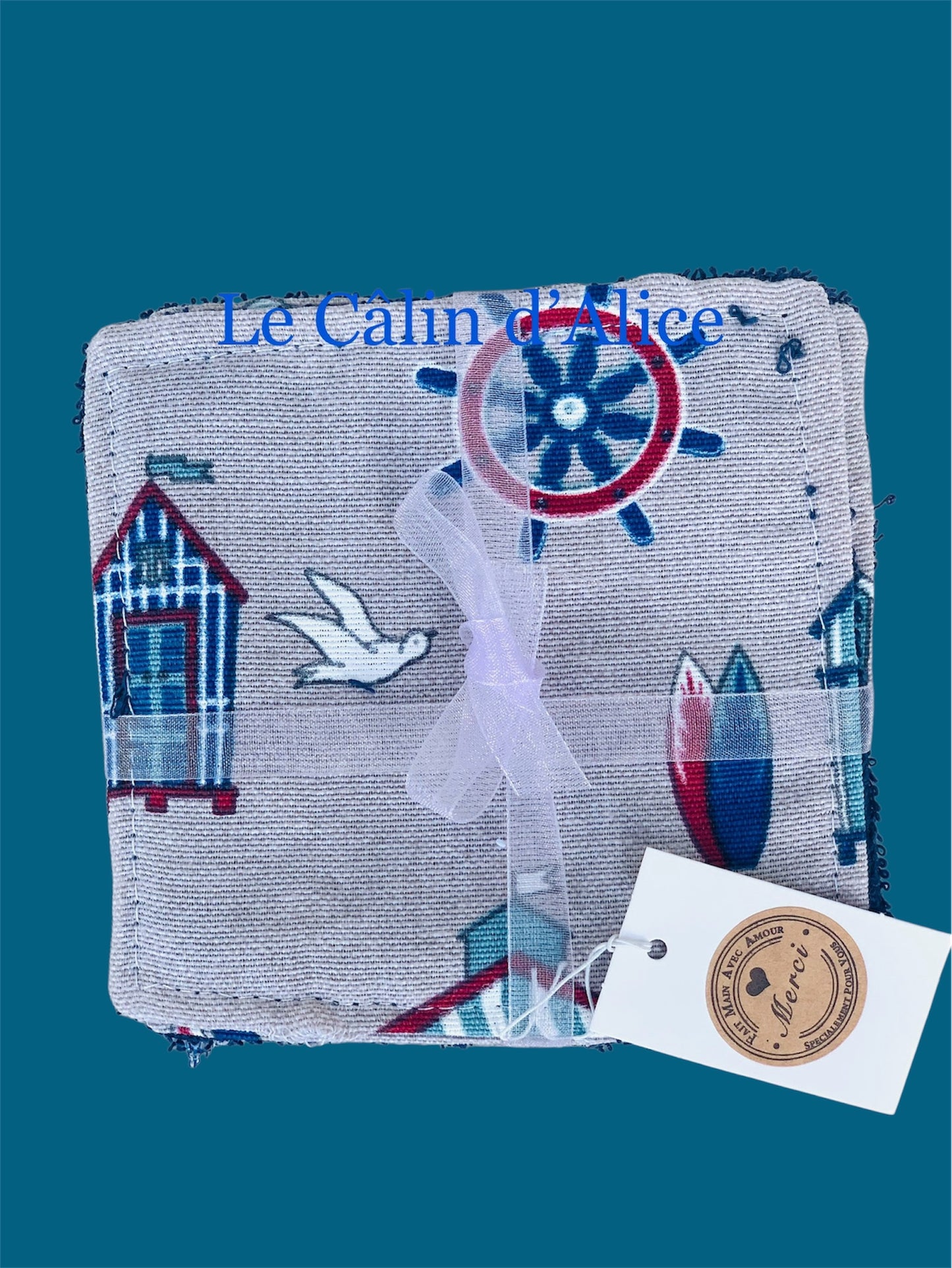 Lot de 5 lingettes lavables – imprimé marin