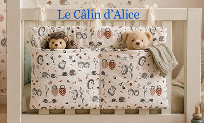 Range Doudou Bébé Motif Hérisson – Organisateur de Lit Fait Main | Cadeau Naissance