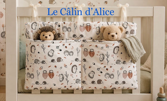 Range Doudou Bébé Motif Hérisson – Organisateur de Lit Fait Main | Cadeau Naissance