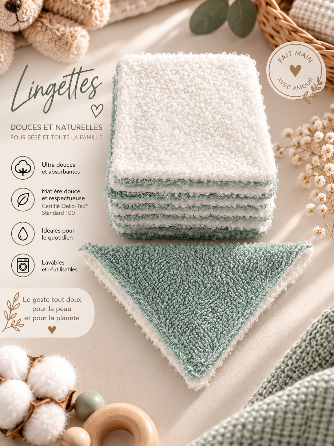 Lingettes bouclette blanc