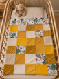 Couverture patchwork jaune, motif jungle