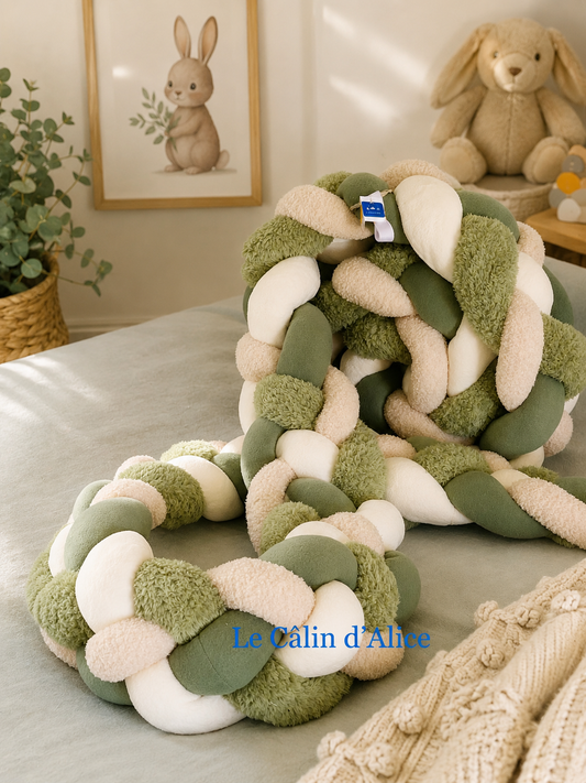 Tresse de lit 4 brins – Beige, vert lisse, vert Teddy & blanc
