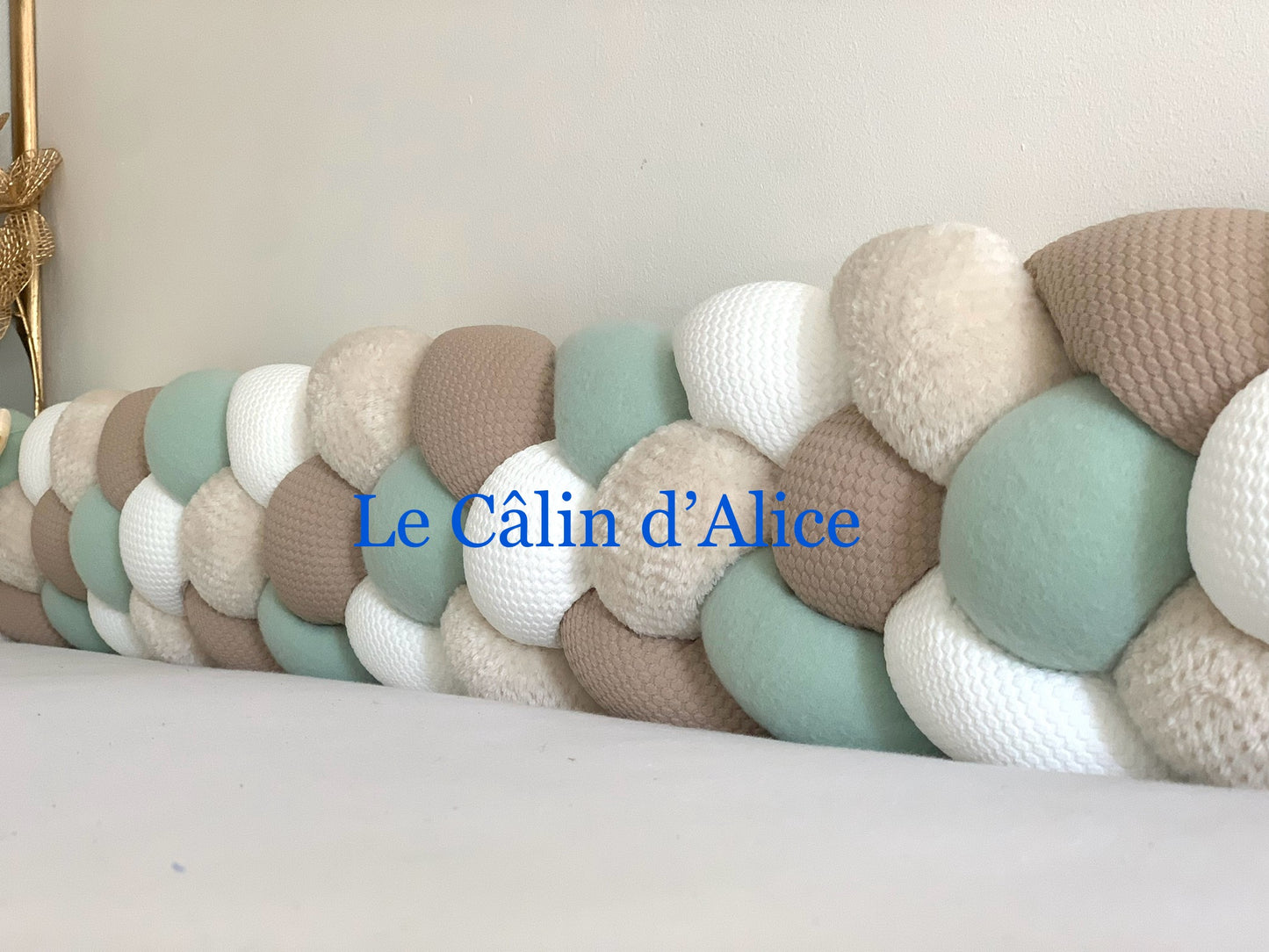 Tresse de lit 4 brins – Blanc Nid d'Abeille & Vert Clair