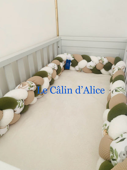 Tresse de lit 4 brins – Blanc, Beige & Kaki Animaux Forêt