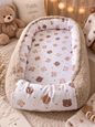 Réducteur de lit cocon réversible motif ours et teddy beige, fait main pour bébé