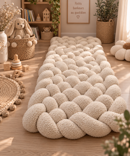 Tapis tressé en tissu bouclette beige pour chambre bébé