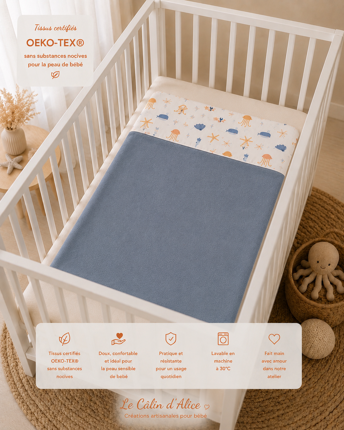 Couvert bleu motif animaux