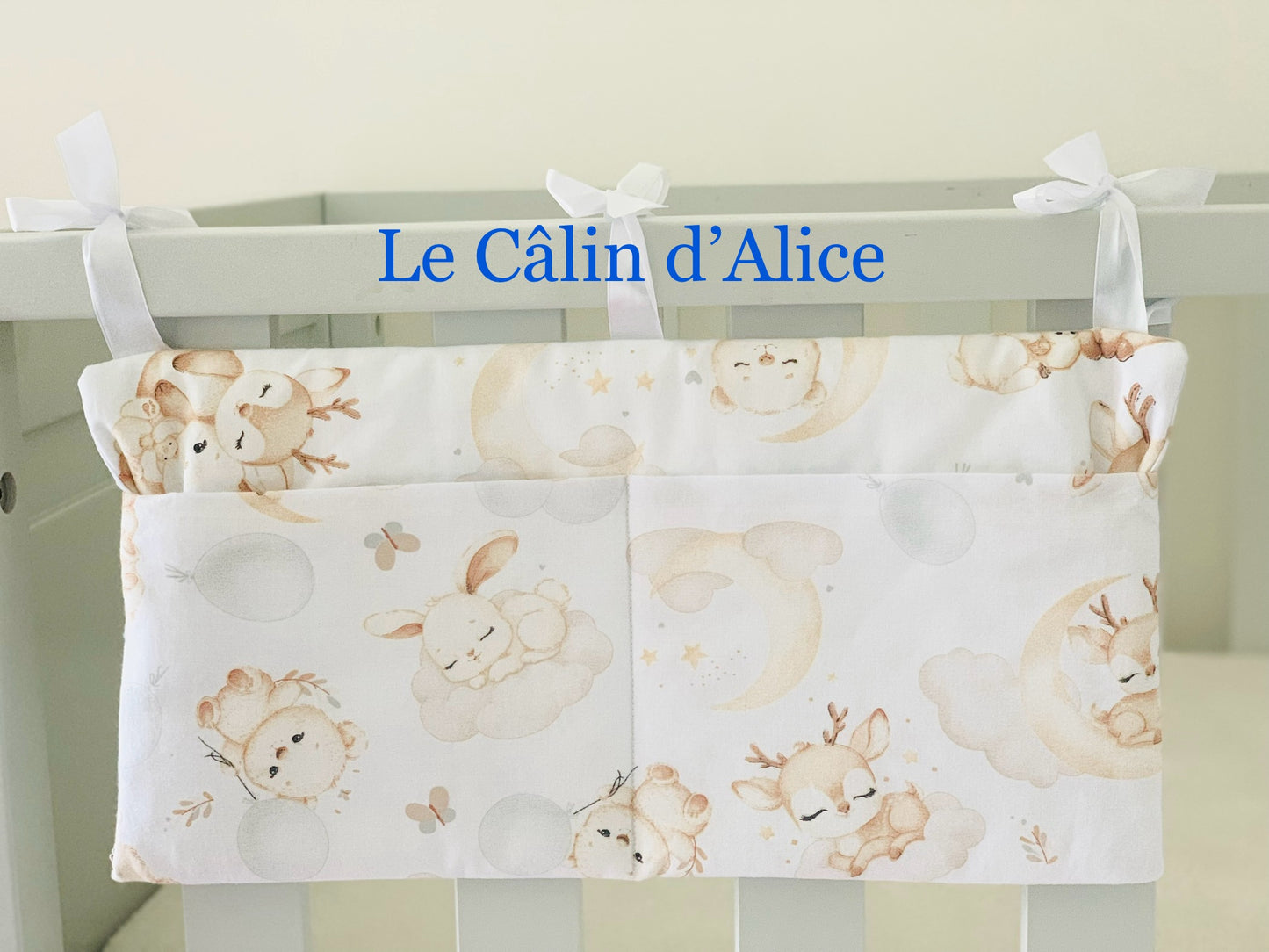 Range Doudou Bébé Motif Animaux qui Dors – Organisateur de Lit Fait Main | Cadeau Naissance