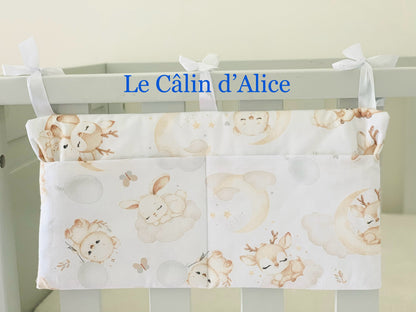 Range Doudou Bébé Motif Animaux qui Dors – Organisateur de Lit Fait Main | Cadeau Naissance