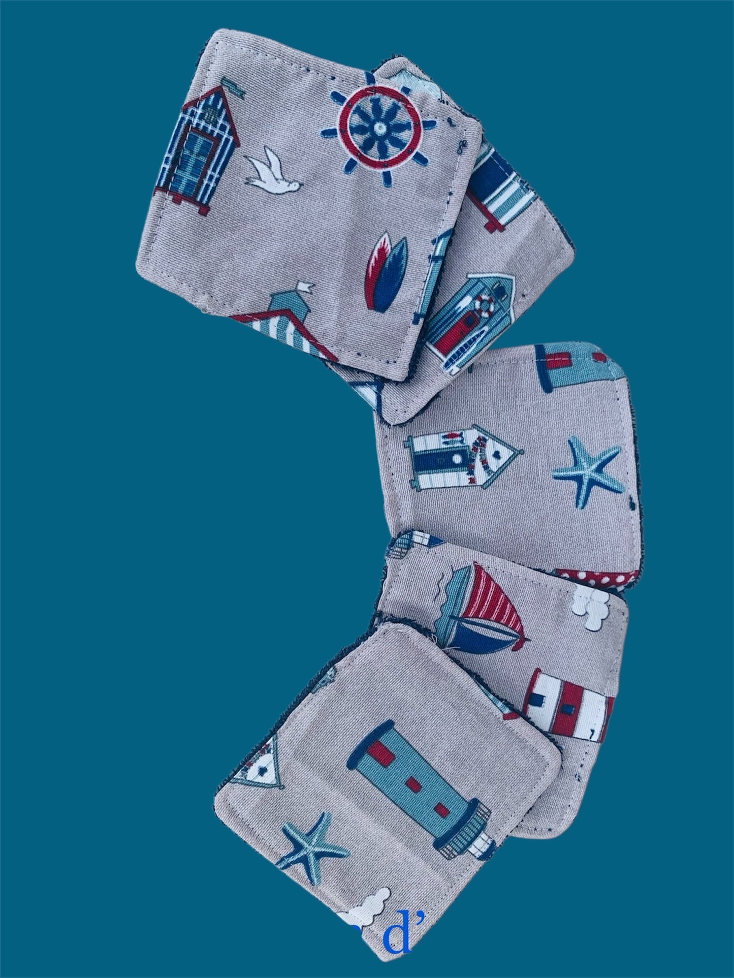 Lot de 5 lingettes lavables – imprimé marin