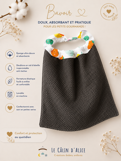 Bavoir élastique pour cantine - crèche motif fruit