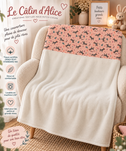 Couverture naissance douce à motif zèbre noir et blanc