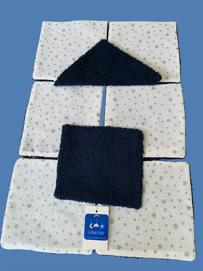 Lot de 8 Lingettes Lavables Bébé Motif Étoiles – Coton Oeko-Tex Fait Main | Cadeau Naissance