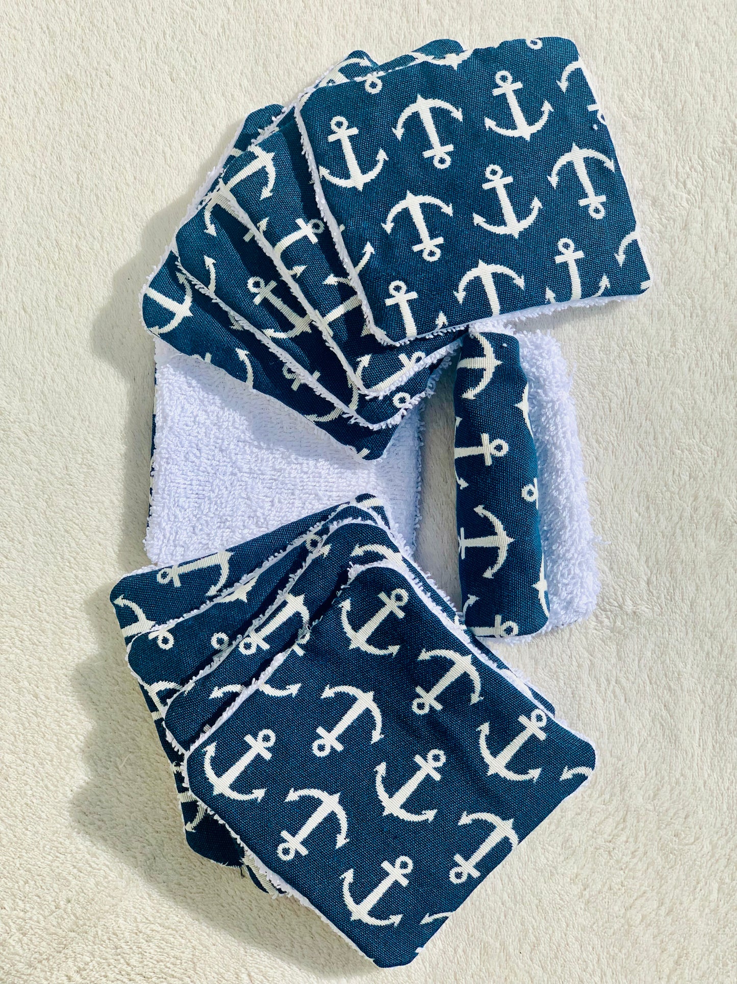 Lot de 10 lingettes lavables – imprimé marin